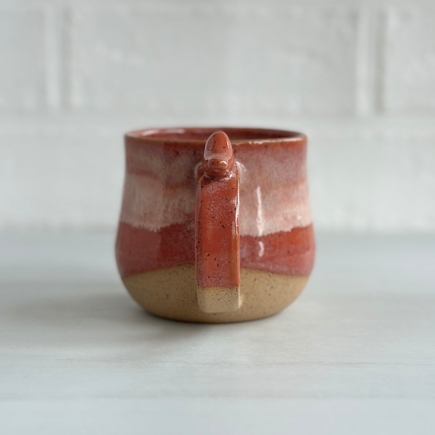 8oz Small Cup, Speckled Clay Mug, Glazed in Sunset Orange, Zen Bird