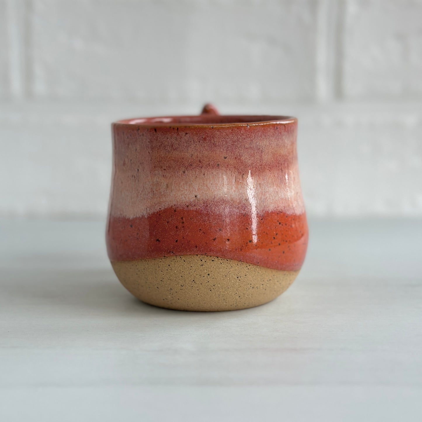 8oz Small Cup, Speckled Clay Mug, Glazed in Sunset Orange, Zen Bird