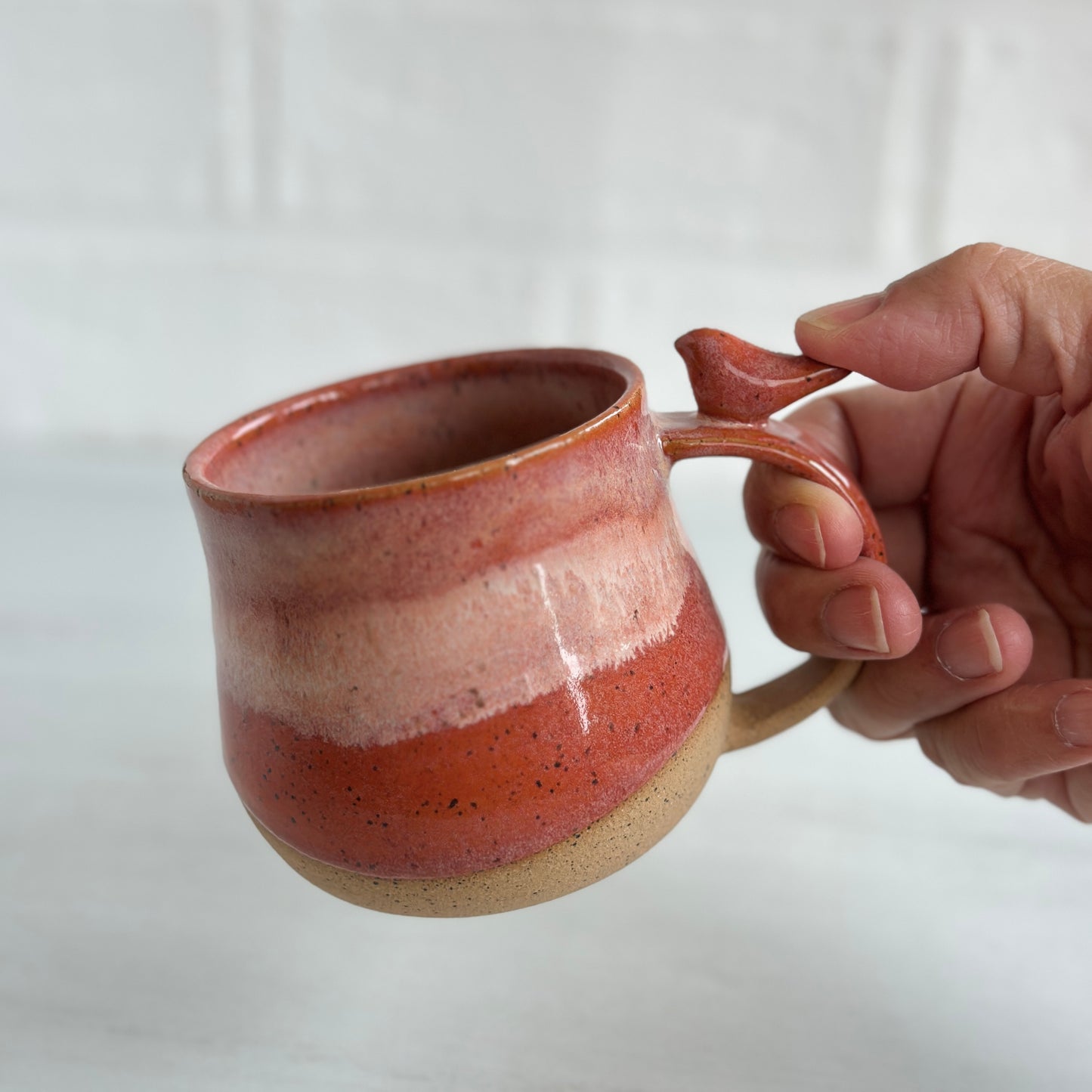 8oz Small Cup, Speckled Clay Mug, Glazed in Sunset Orange, Zen Bird