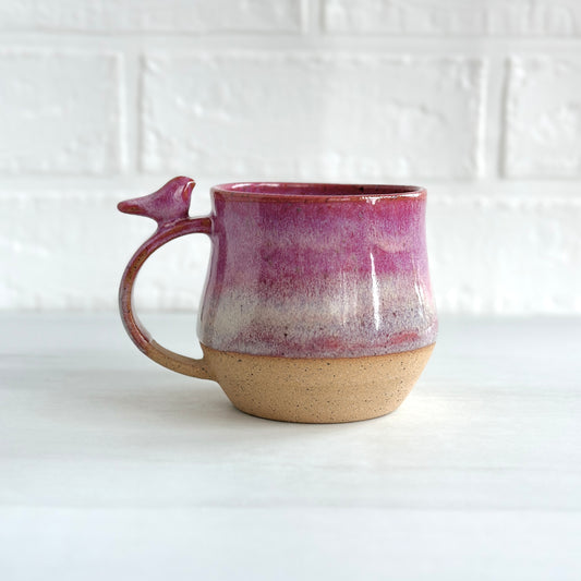 8oz Small Cup, Speckled Clay Mug, Glazed in Strawberry Milkshake, Zen Bird
