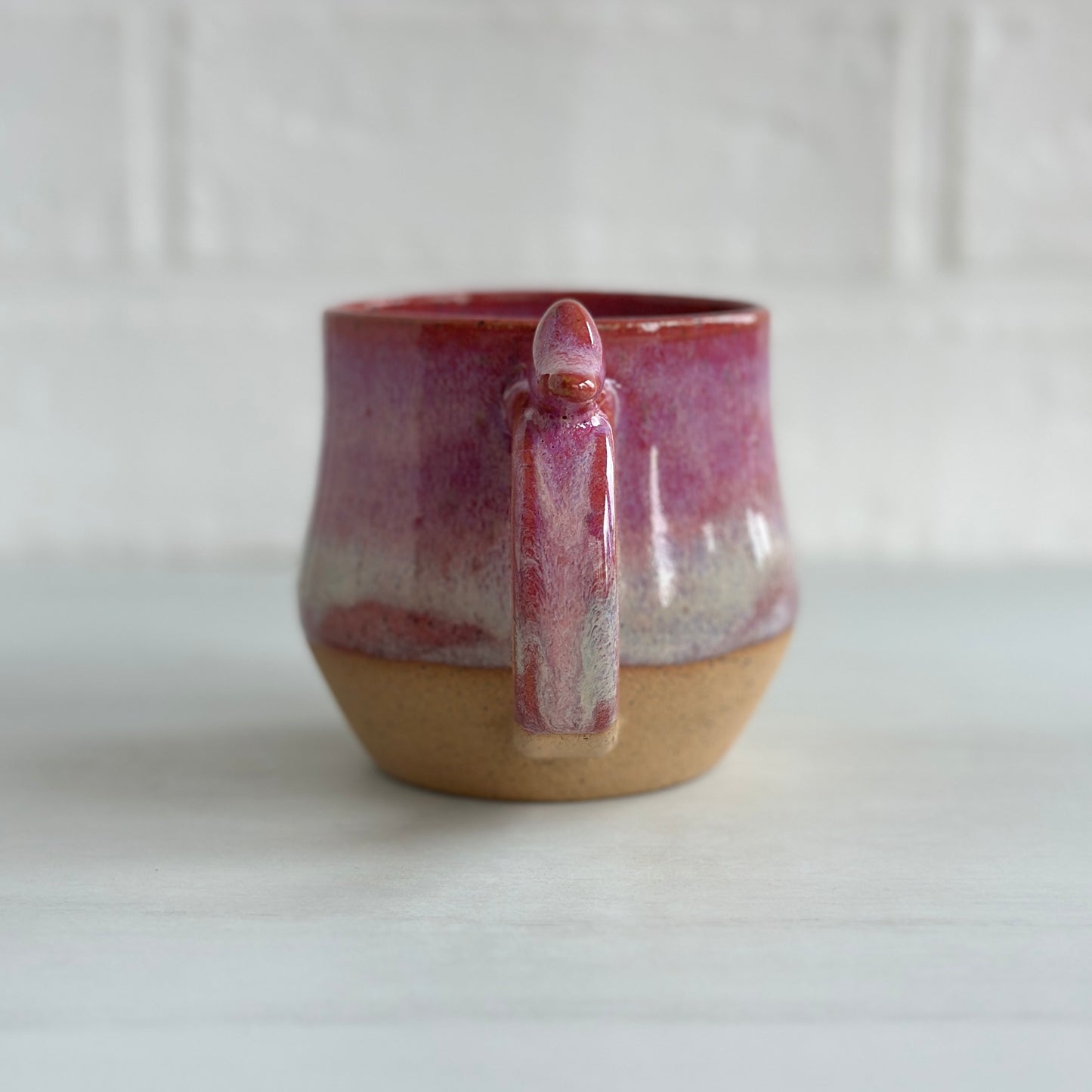 8oz Small Cup, Speckled Clay Mug, Glazed in Strawberry Milkshake, Zen Bird