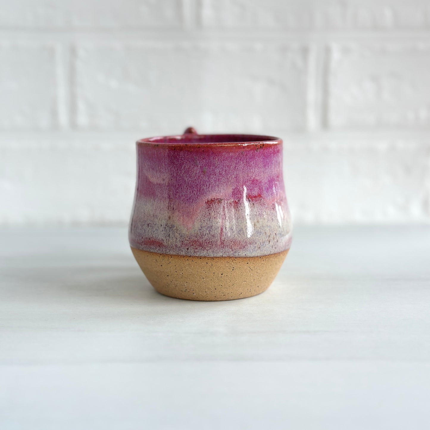 8oz Small Cup, Speckled Clay Mug, Glazed in Strawberry Milkshake, Zen Bird