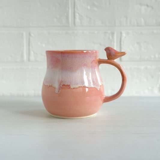 Zen Bird Mug, Glazed in Peach Dream, Light Peach Pink, 14oz  #19