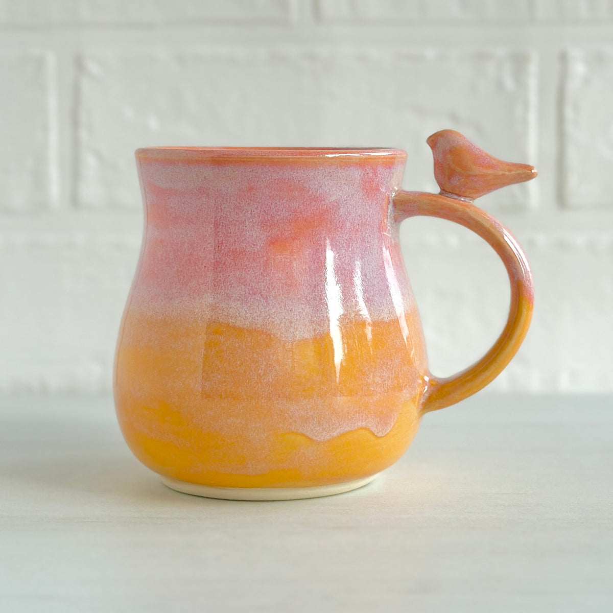 Zen Bird Mug, Glazed in Peach and Orange