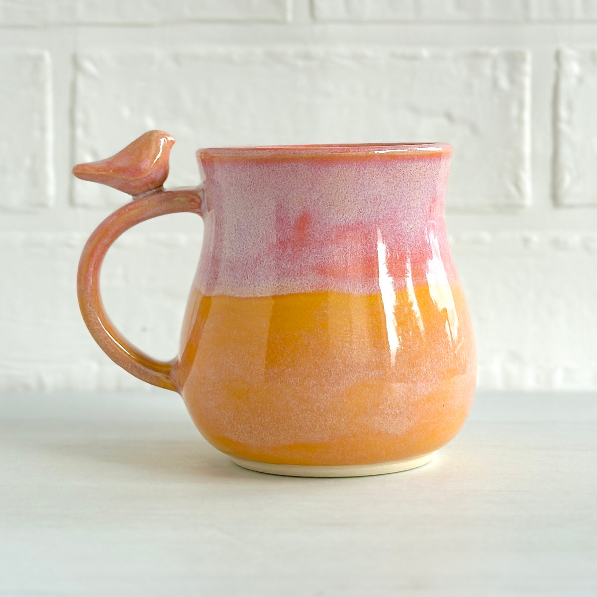 Zen Bird Mug, Glazed in Peach and Orange