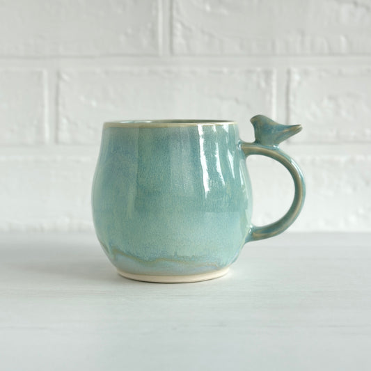Zen Bird Mug, Glazed in Glacier Green, 14oz #27