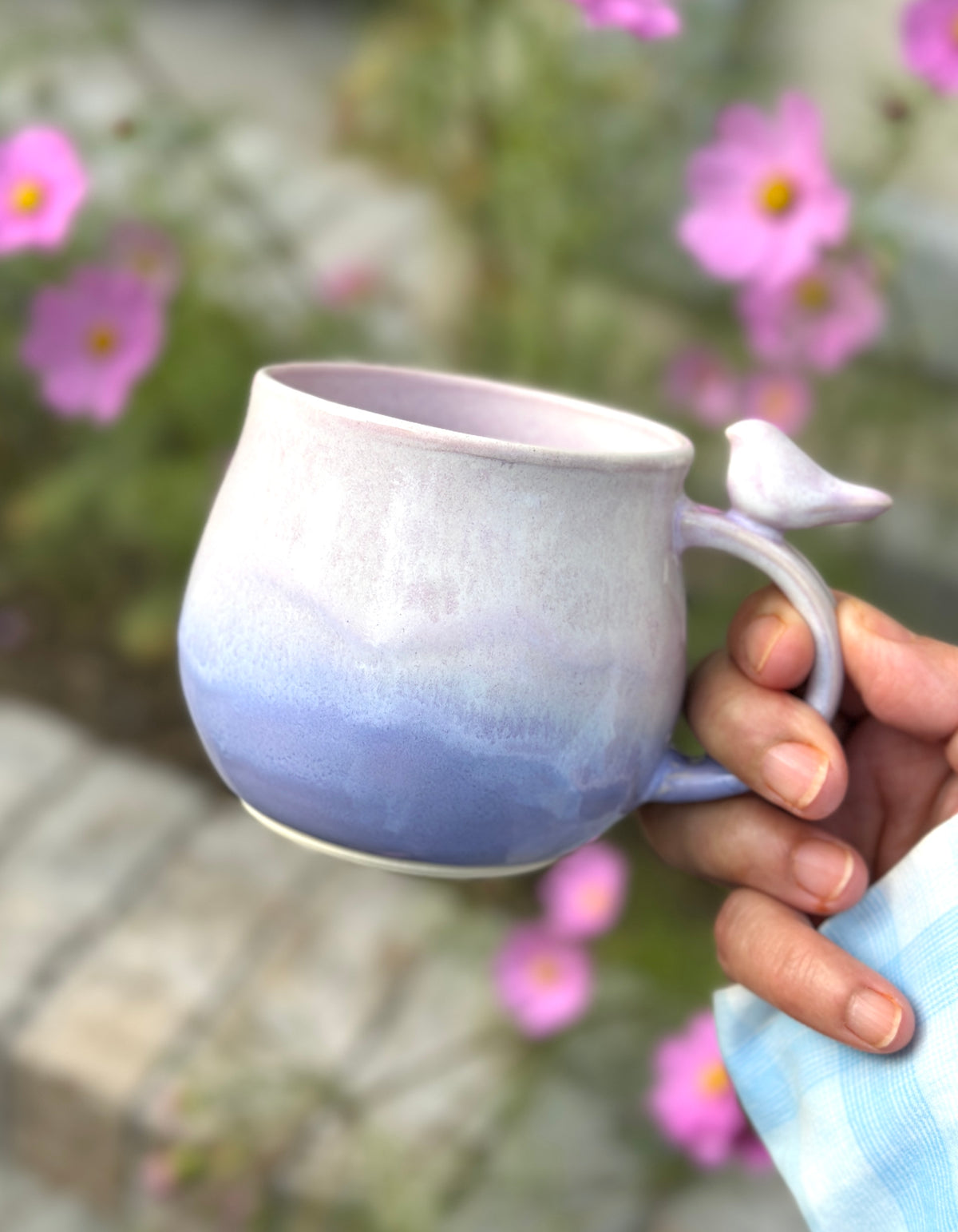 Zen Bird Mug, Sakura Pink and Lavender Purple #22