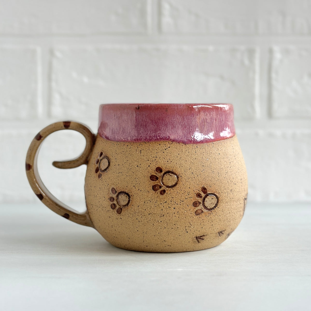 Sleepy Cat Mug, Stripe Kitty and Birdie, Pink #2