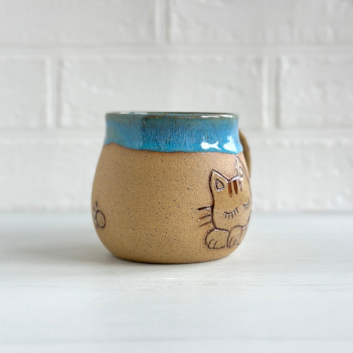Sleepy Cat Mug, Stripe Kitty, Light Blue #4
