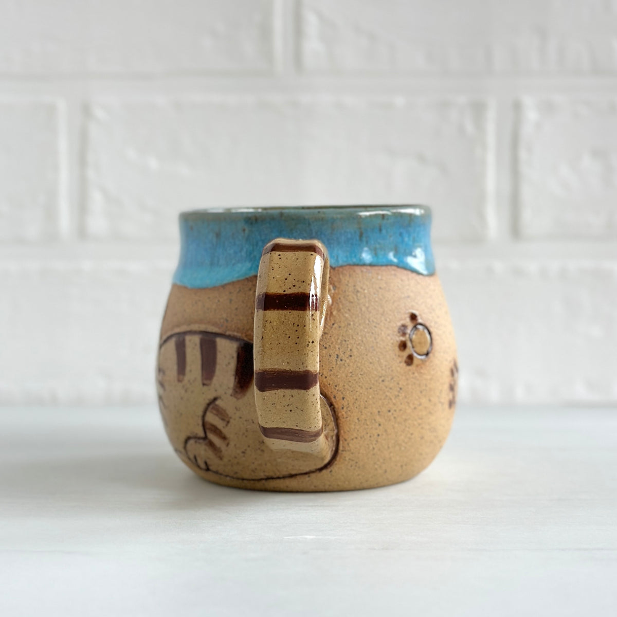 Sleepy Cat Mug, Stripe Kitty, Light Blue #4