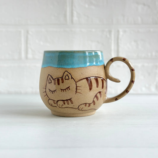 Sleepy Cat Mug, Stripe Kitty, Light Blue #5