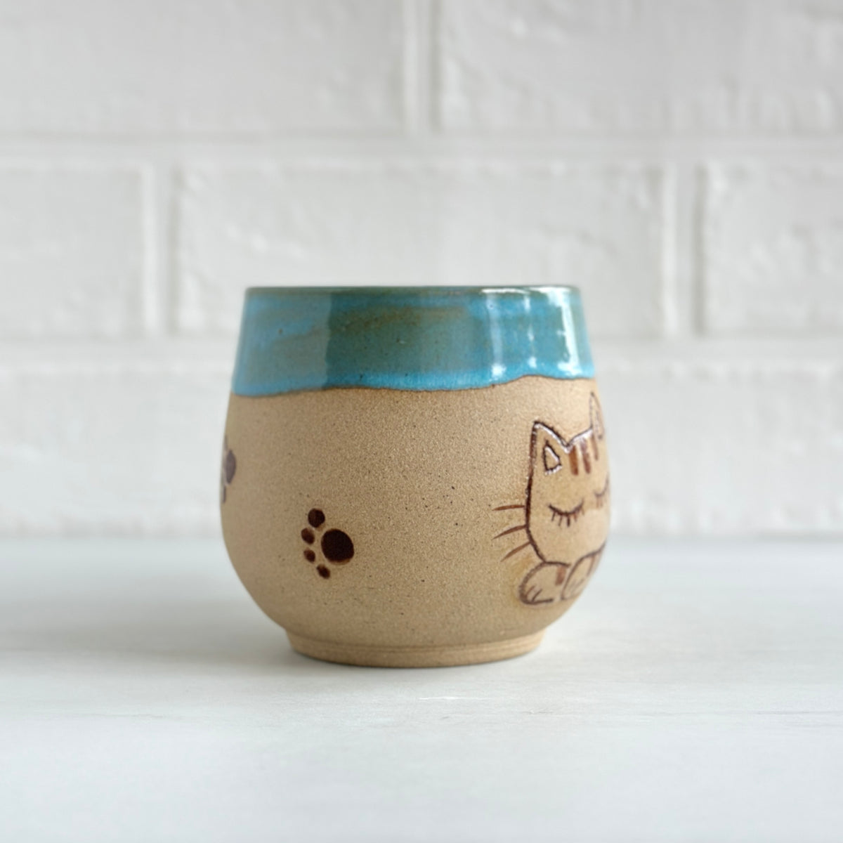 Sleepy Cat Mug, Stripe Kitty, Light Blue #5
