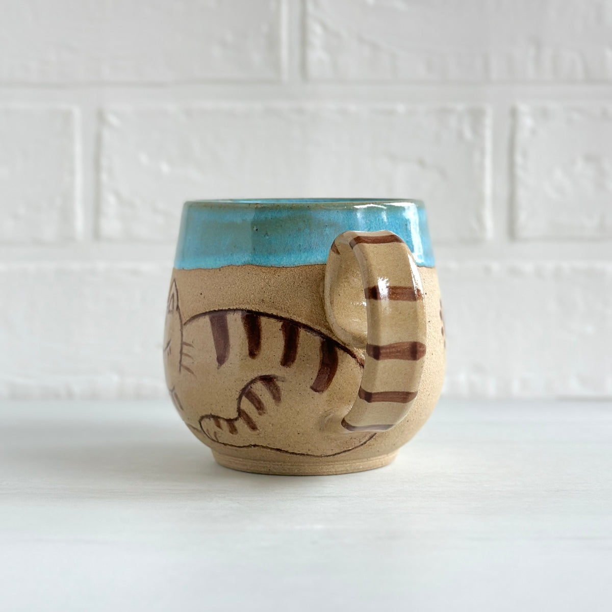 Sleepy Cat Mug, Stripe Kitty, Light Blue #5