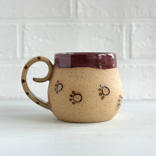 Sleepy Cat Mug, Stripe Kitty, Burgundy #6