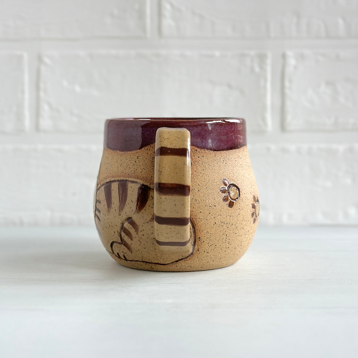 Sleepy Cat Mug, Stripe Kitty, Burgundy #6