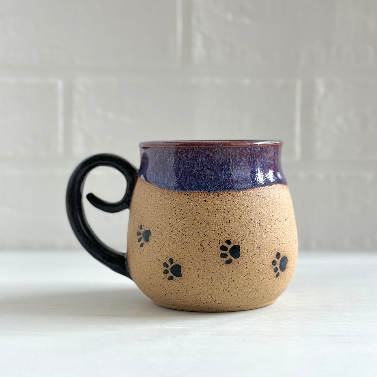 Sleepy Cat Mug, Black Kitty, Layer of Blue and Purple Glaze #7