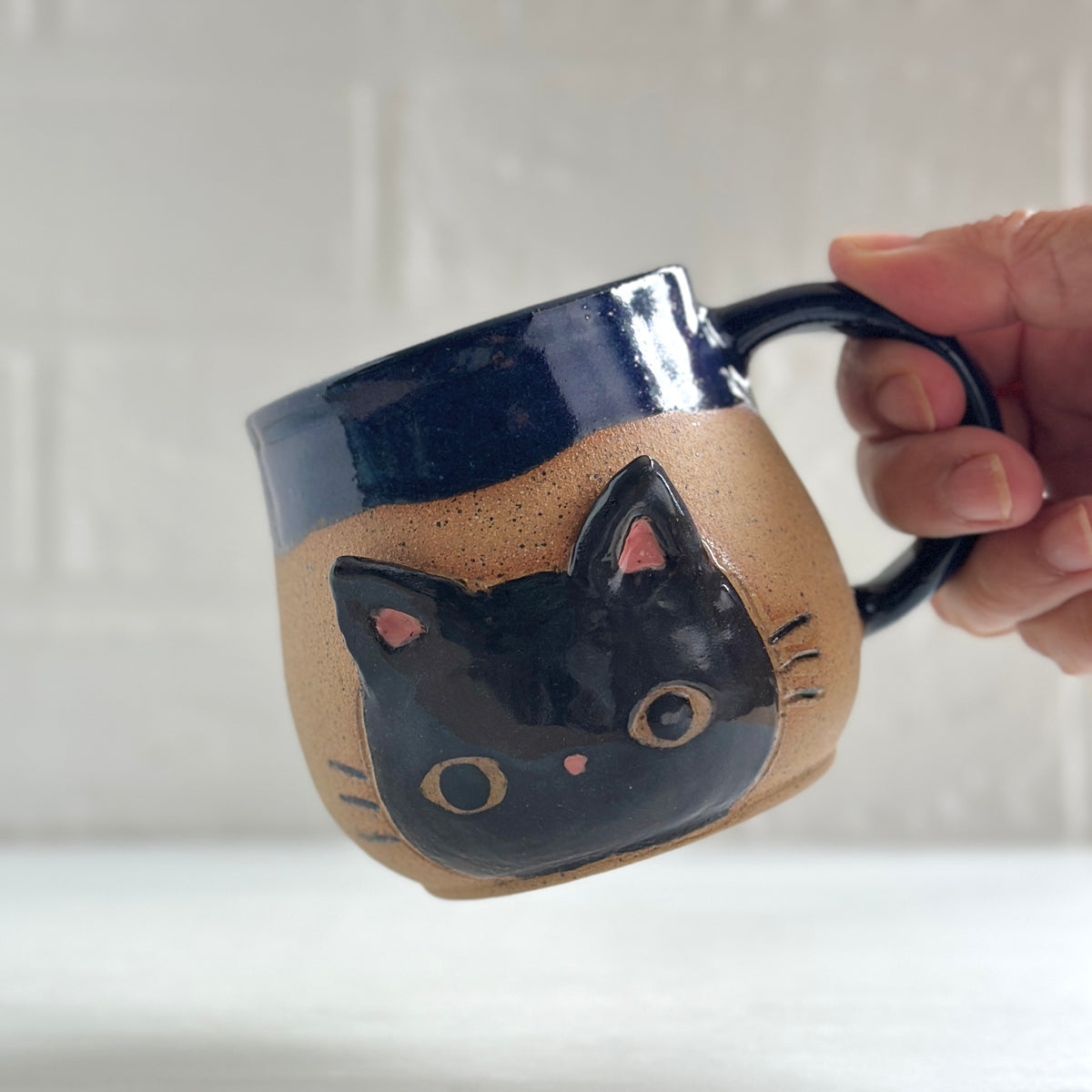 Speckled Clay Black Kitty Mug, Royal Blue #11