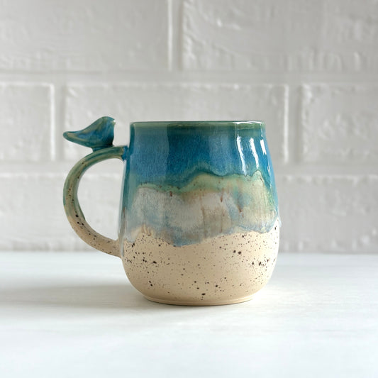 Zen Bird Mug,  Sand & Sea in Ocean Blue  #16