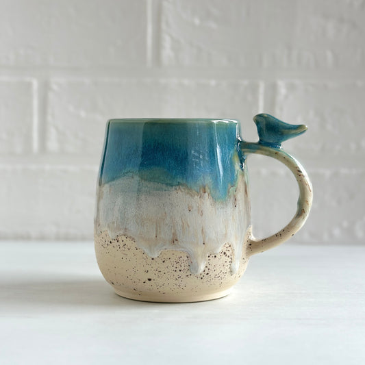 Zen Bird Mug,  Sand & Sea in Ocean Blue  #17