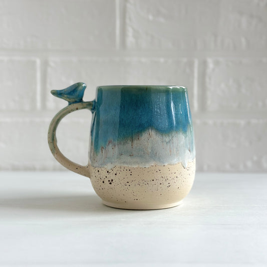 Zen Bird Mug,  Sand & Sea in Ocean Blue  #17