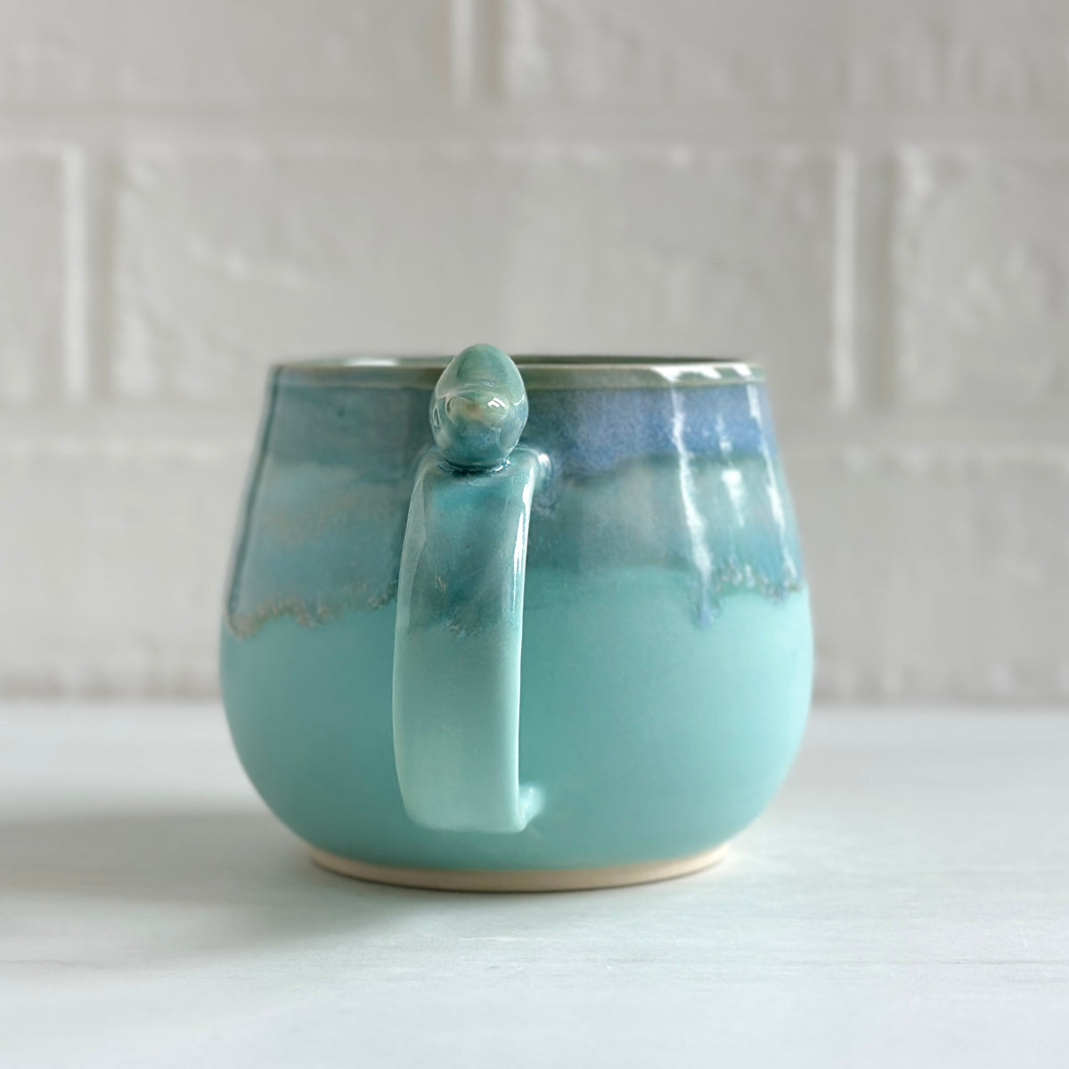 Zen Bird Mug, Glazed in Aqua Blue-green  #19