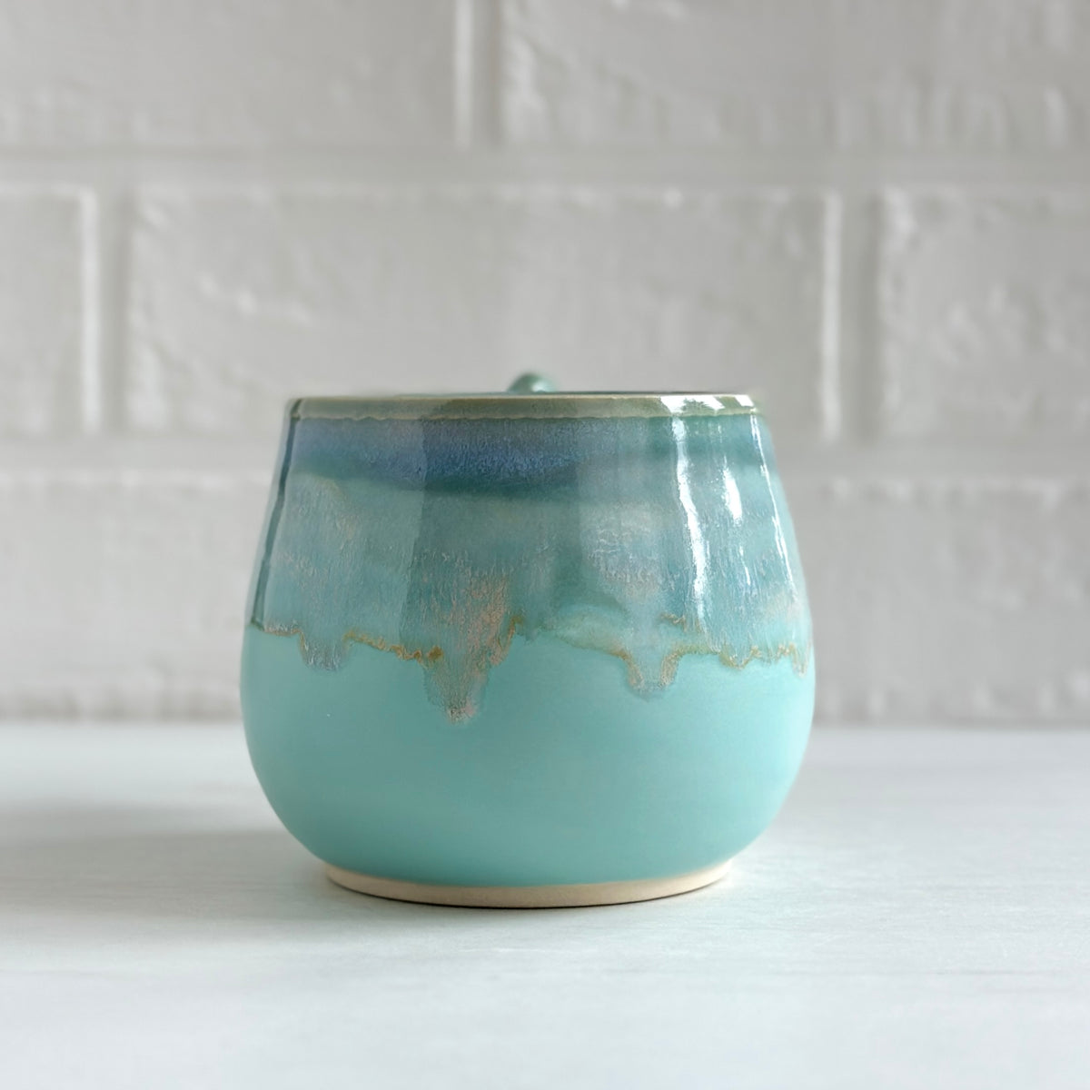 Zen Bird Mug, Glazed in Aqua Blue-green  #19
