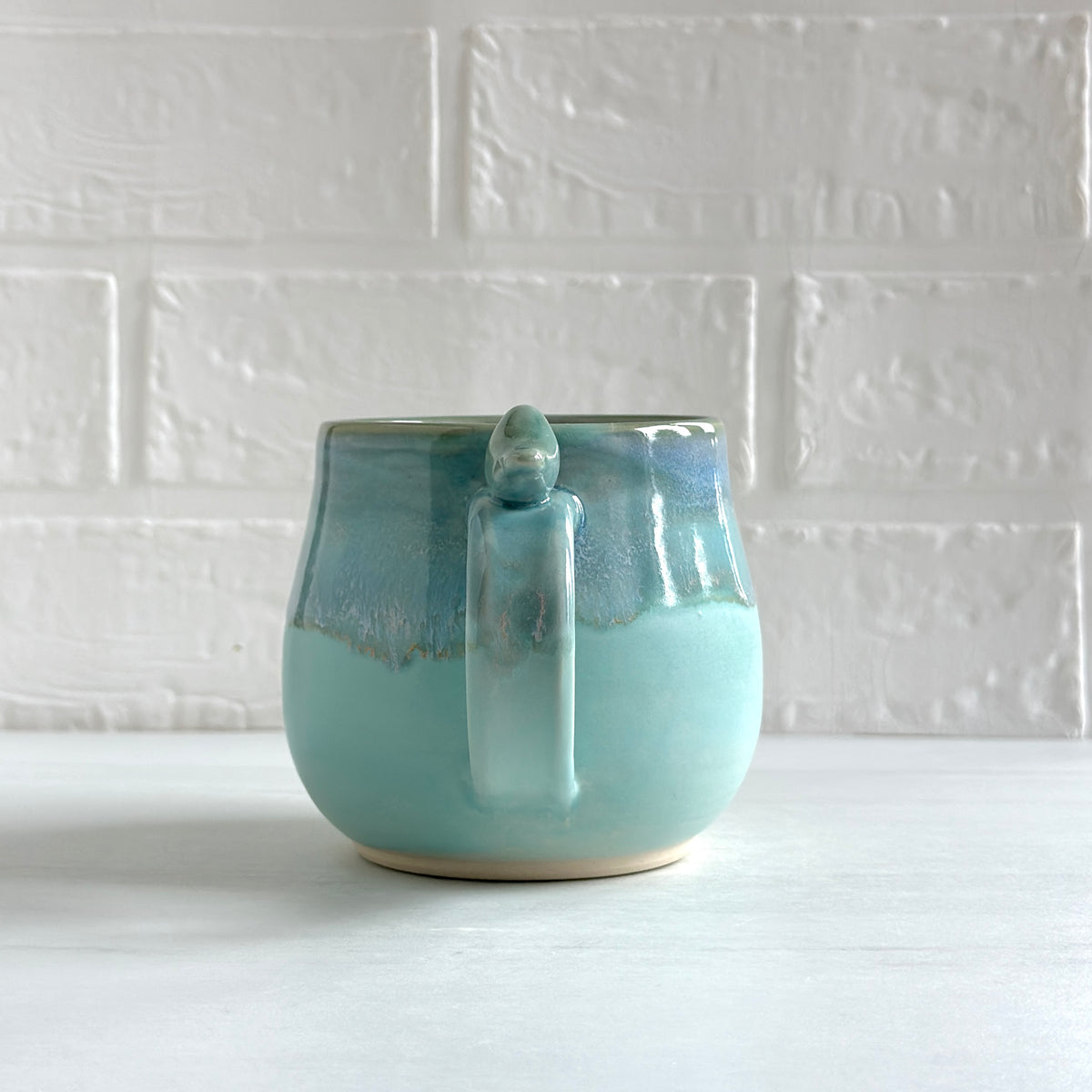 Zen Bird Mug, Glazed in Aqua Blue-green  #20