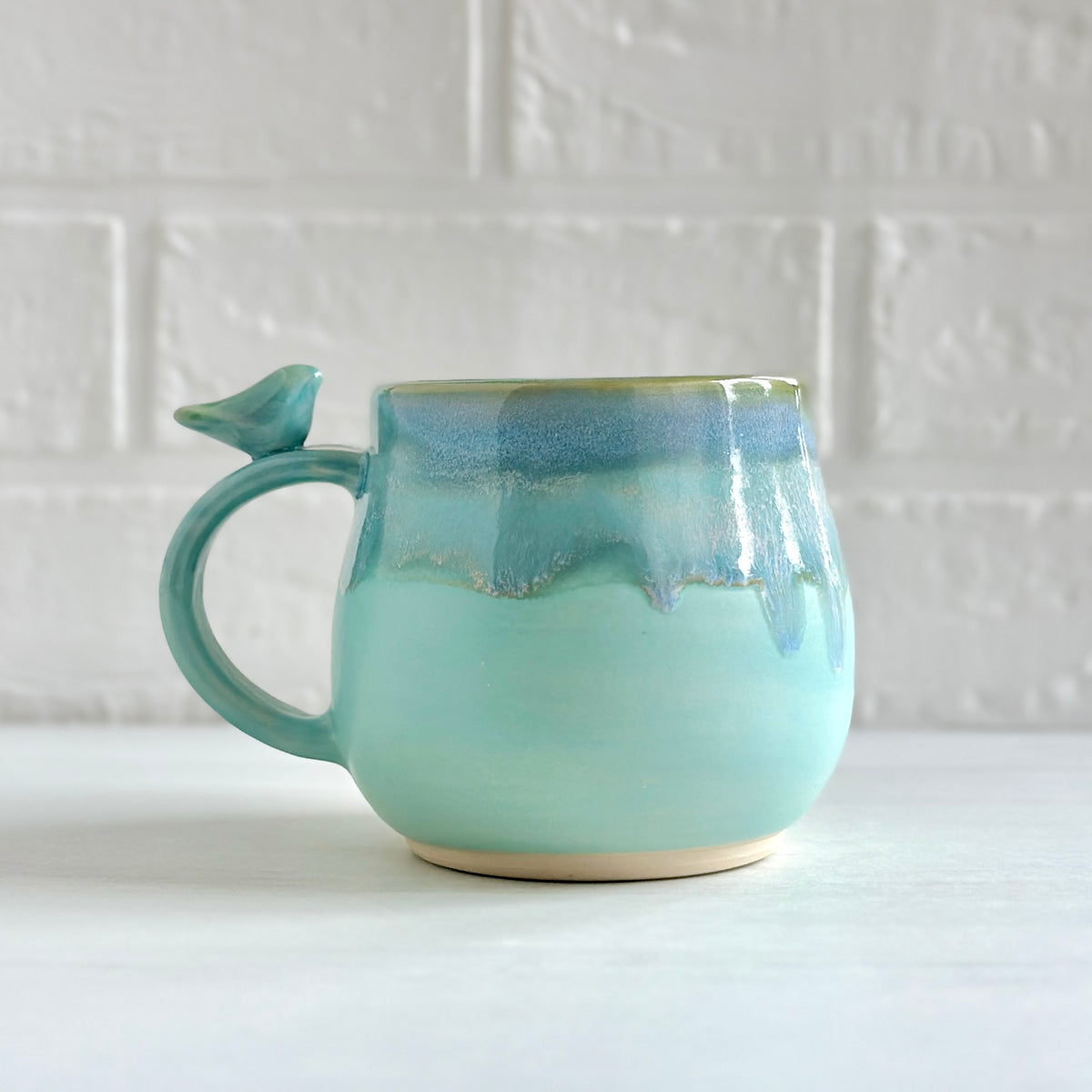 Zen Bird Mug, Glazed in Aqua Blue-green  #20