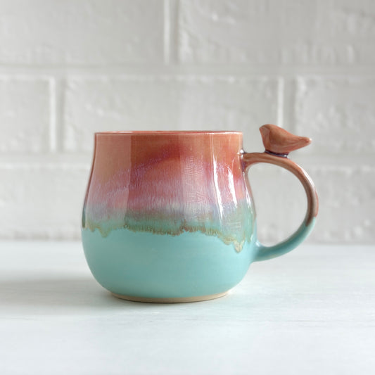 Zen Bird Mug, Orange and Mint  #24