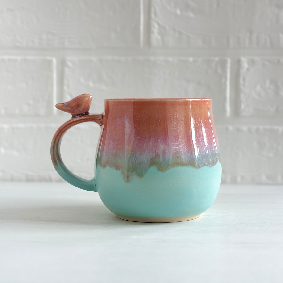 Zen Bird Mug, Orange and Mint  #24