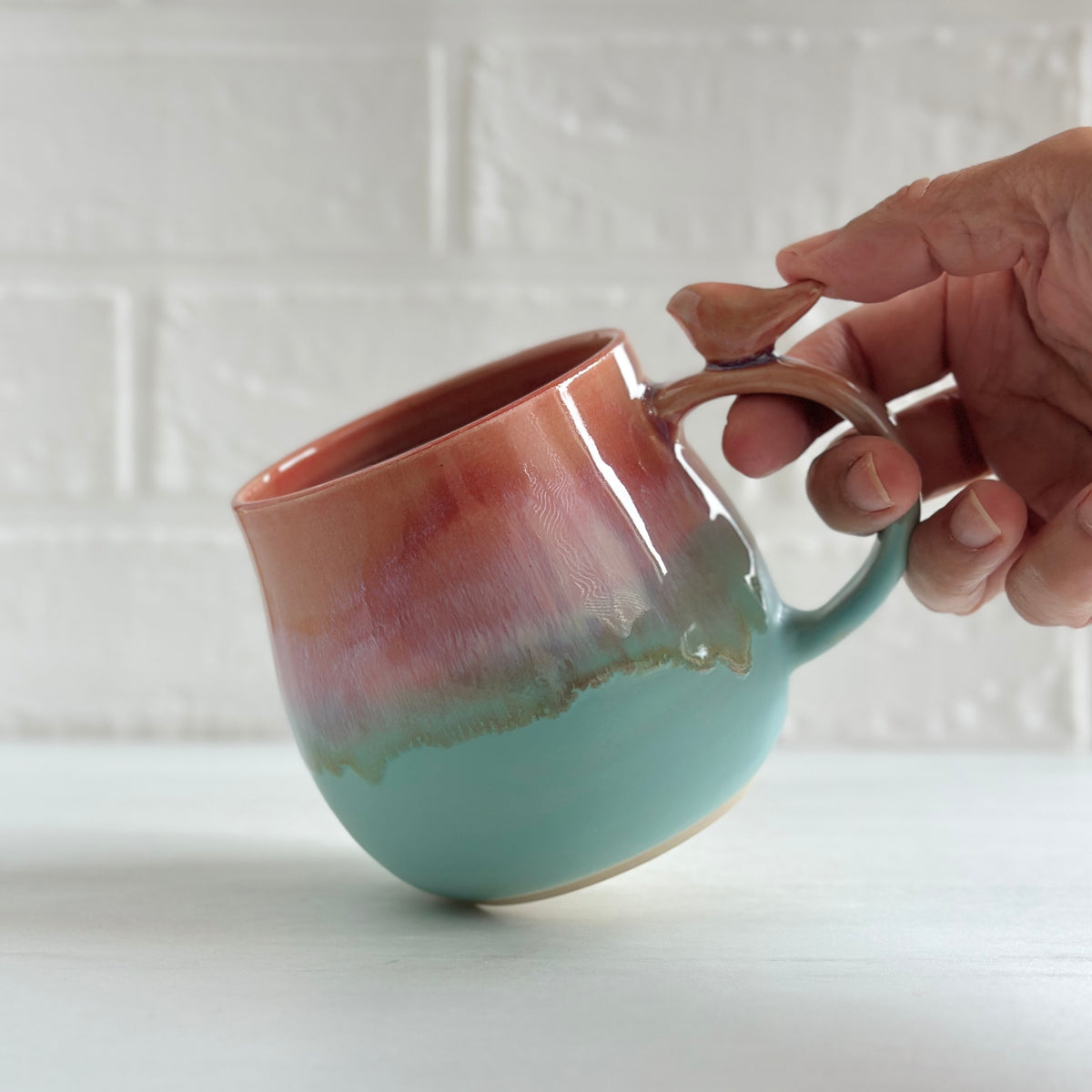 Zen Bird Mug, Orange and Mint  #24