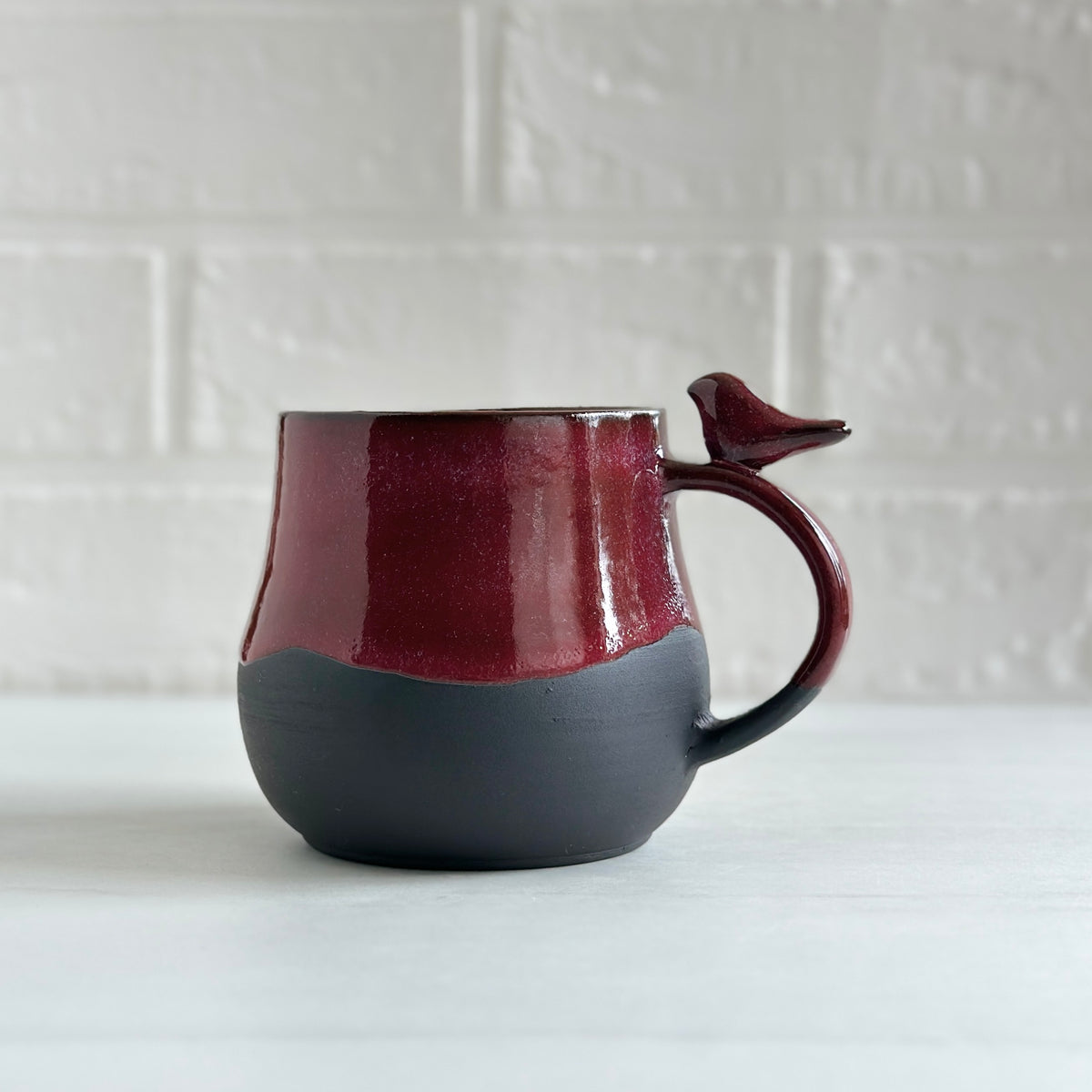 Zen Bird Mug, Black Clay Beauty, Red Cherry Glaze #25