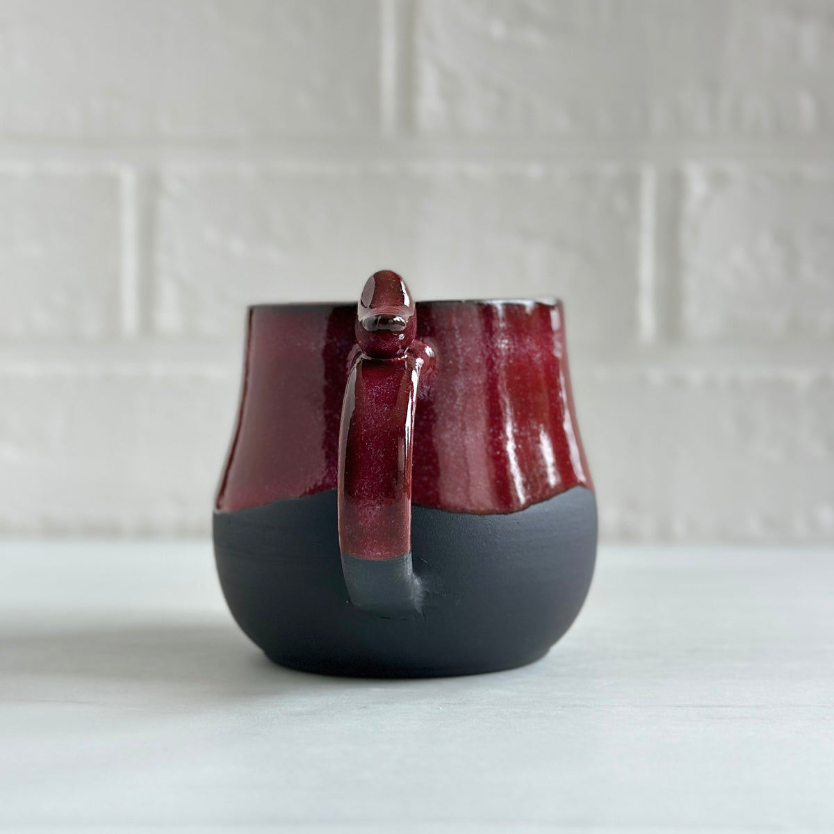 Zen Bird Mug, Black Clay Beauty, Red Cherry Glaze #25