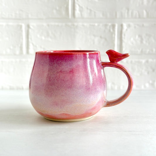 Zen Bird Mug, Glazed in Pink and Orange, 16oz  #28