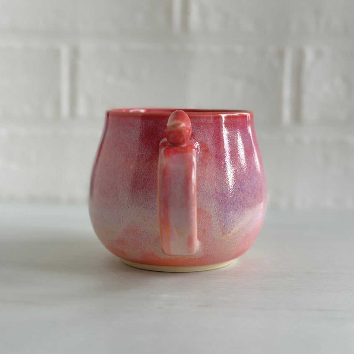 Zen Bird Mug, Glazed in Pink and Orange, 16oz  #28