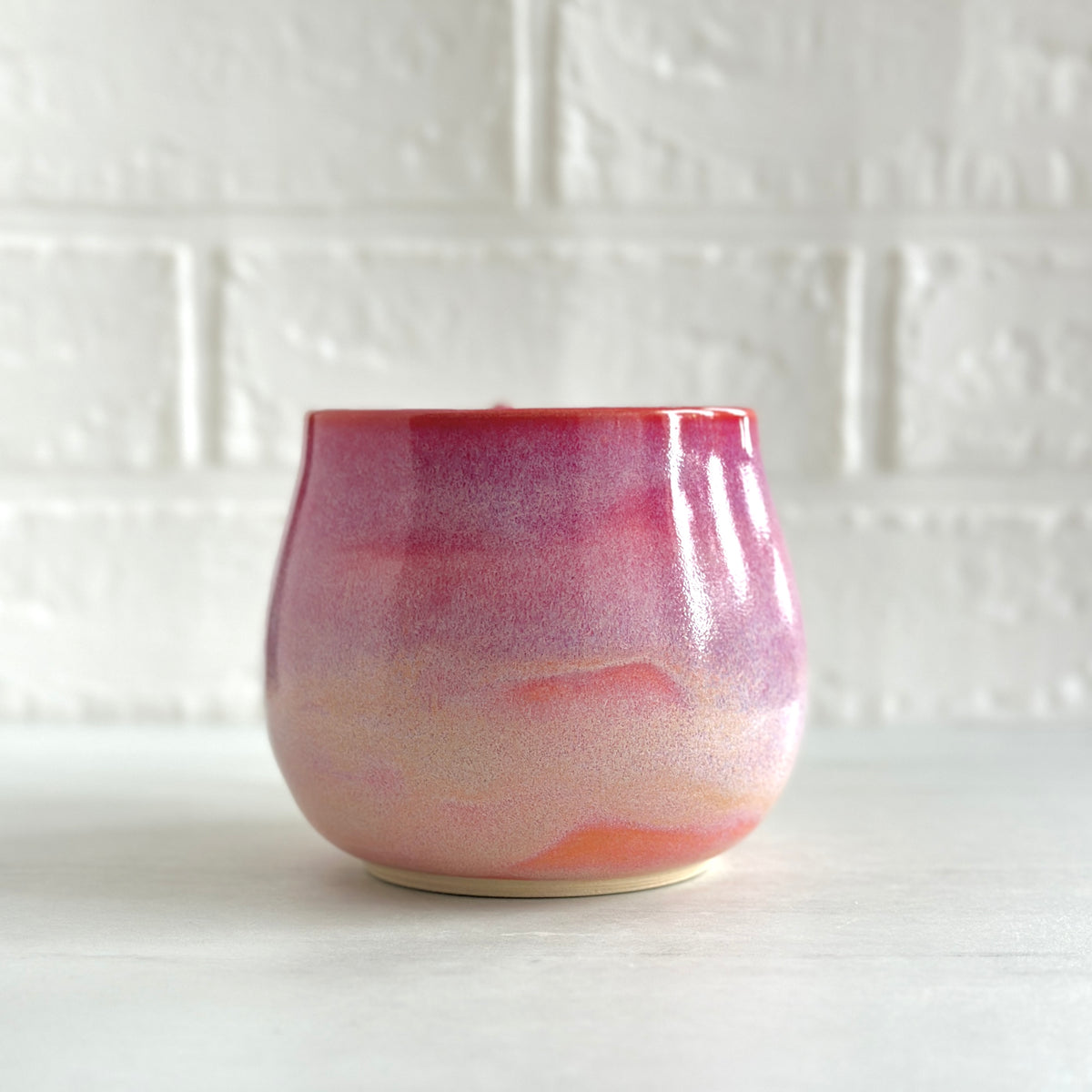 Zen Bird Mug, Glazed in Pink and Orange, 16oz  #28